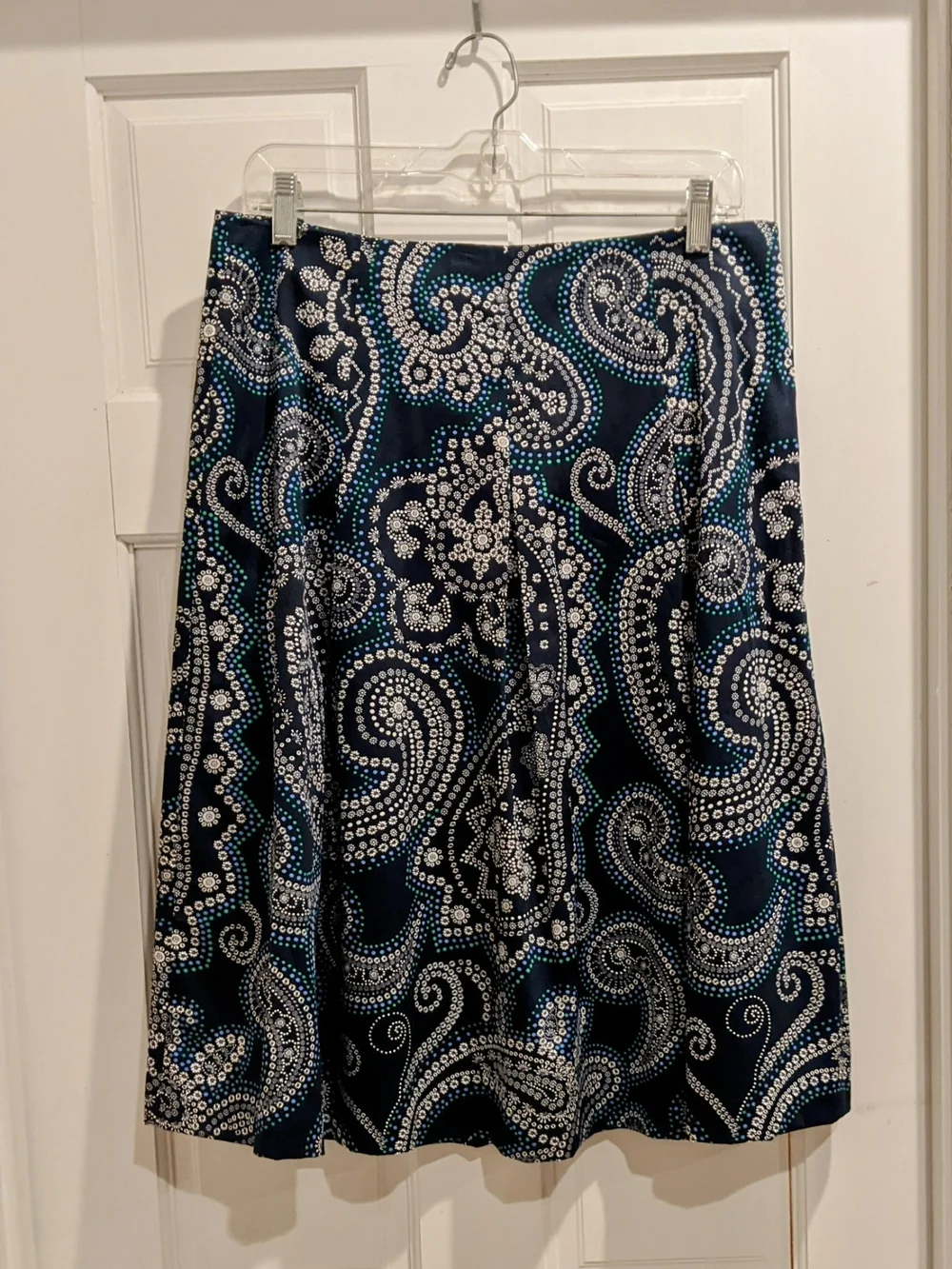 Navy Paisley Fit And Flare Knee Length Talbot Skirt Size 10 New